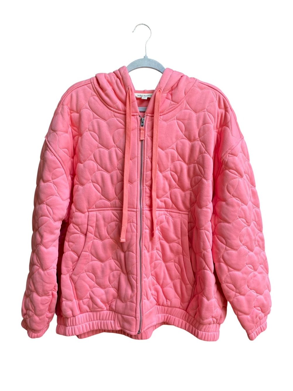 Indigo Thread Co Pink Quilted Heart Full Zip Hooded Hoodie Womens Plus Size 1X